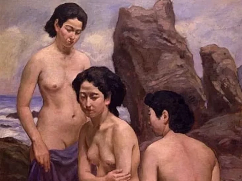 1866-Nakamura Fusetsu - Tre giovani sulla riva